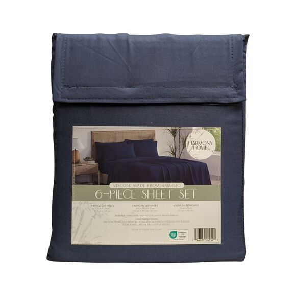 Harmony Home 6-Piece Sheet Set, Viscoise Made from Bamboo, King - Blue - Picture 2 of 2